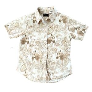 Bit & Bridle Horse Print Button Up Womens Medium Western Rustic Rodeo Equestrian